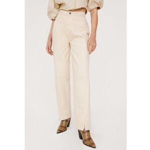 Nasty Gal Ecru Frayed Twisted Seam Split Hem Straight Leg High Waisted Jeans NWT